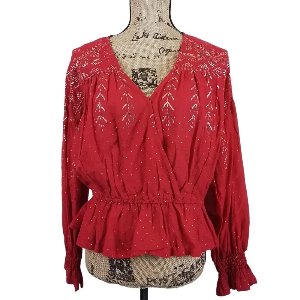 Free People Counting Stars Balloon‎ Sleeve Peasant Blouse Size XS